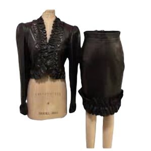 Moschino vintage 80s Ruffle Leather Skirt Suit